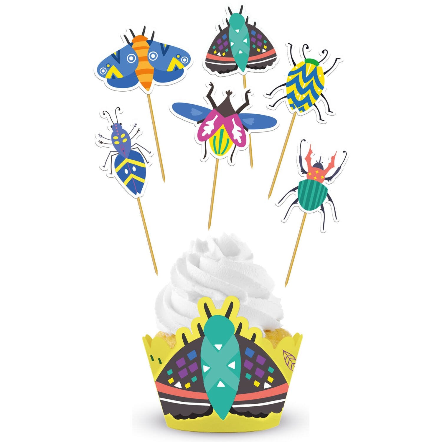 12 décorations pour cupcakes en forme d'insectes avec emballage
