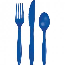 18 COUVERTS EN PLASTIQUE COBALT DE QUALITÉ SUPÉRIEURE