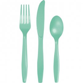 18 COUVERTS EN PLASTIQUE DE QUALITÉ SUPÉRIEURE MENTHE FRAÎCHE