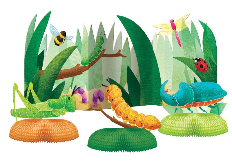 4 centres de table avec décorations d'anniversaire insectes
