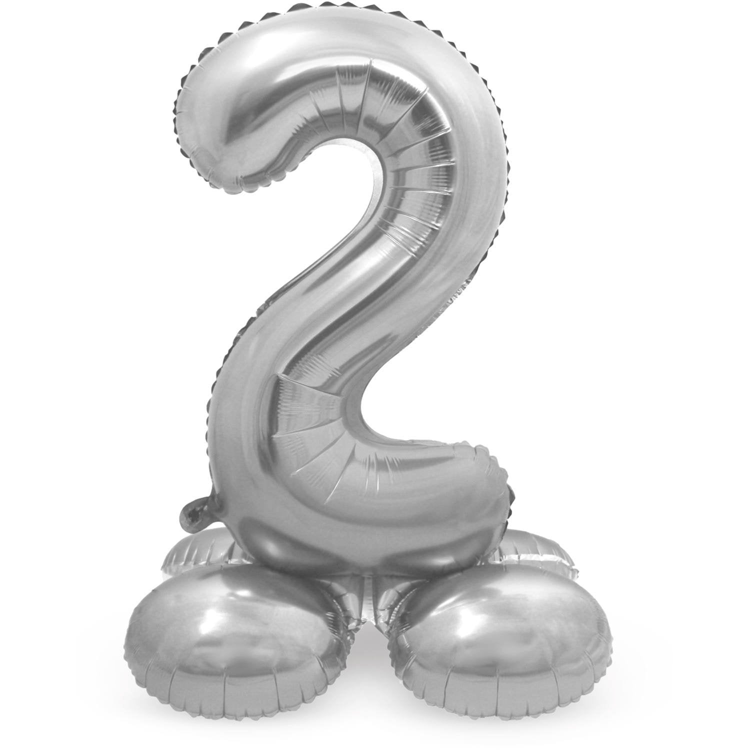 Palloncino numero 2, 72 cm, argento, con supporto