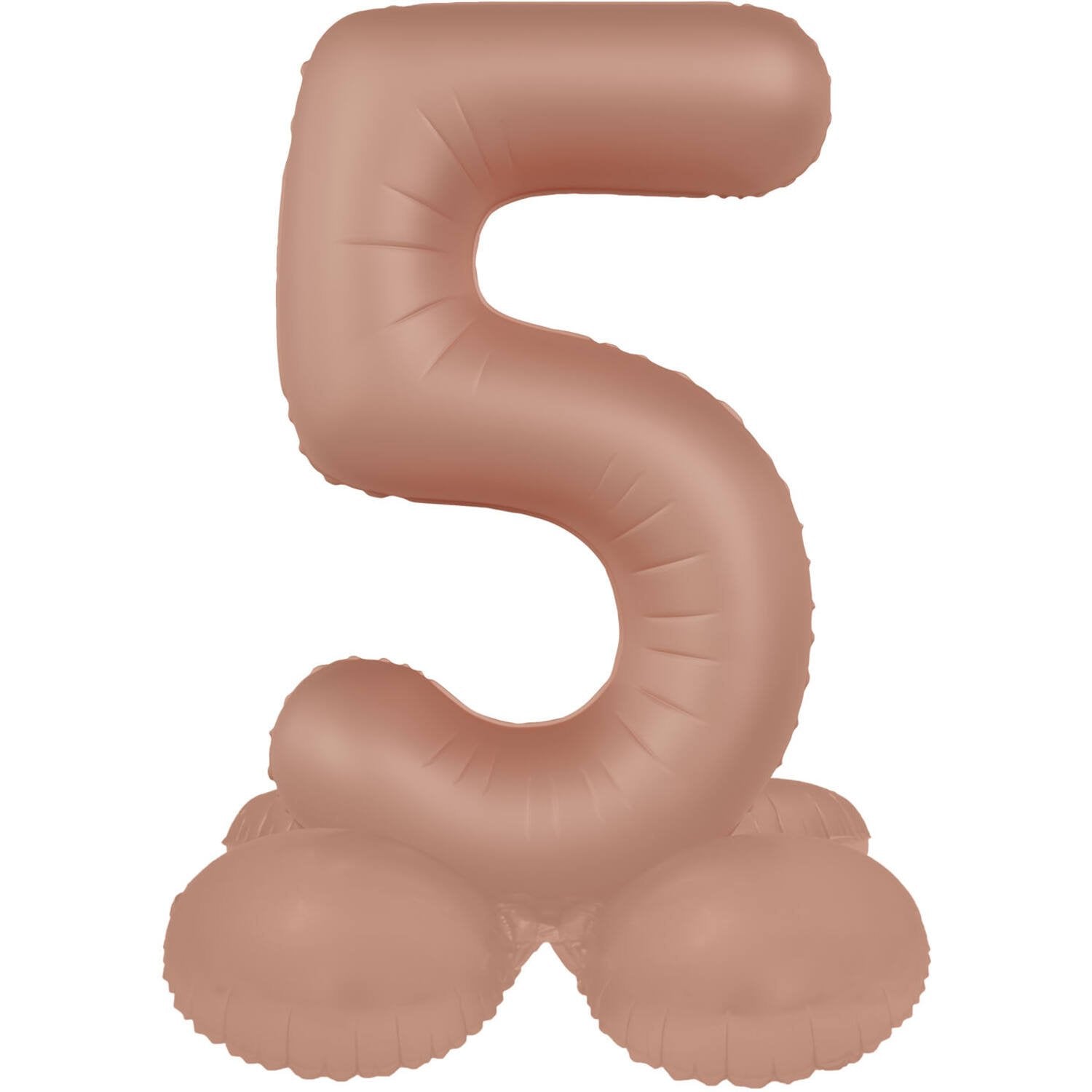 Ballon chiffre 5 Vintage Rose Ultra Matte avec support 41 cm
