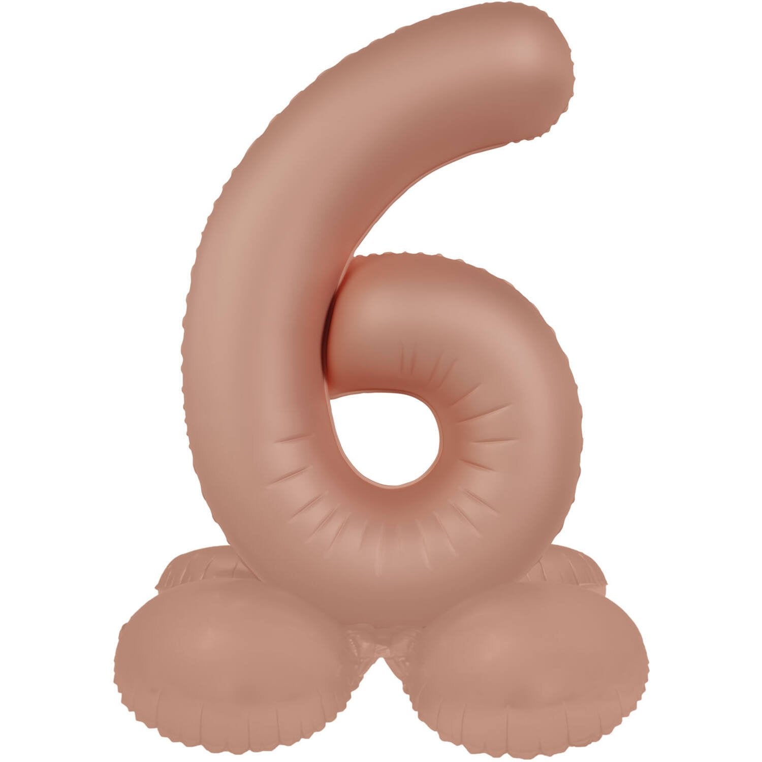 Ballon chiffre 6 Vintage Rose Ultra Matte avec support 41 cm