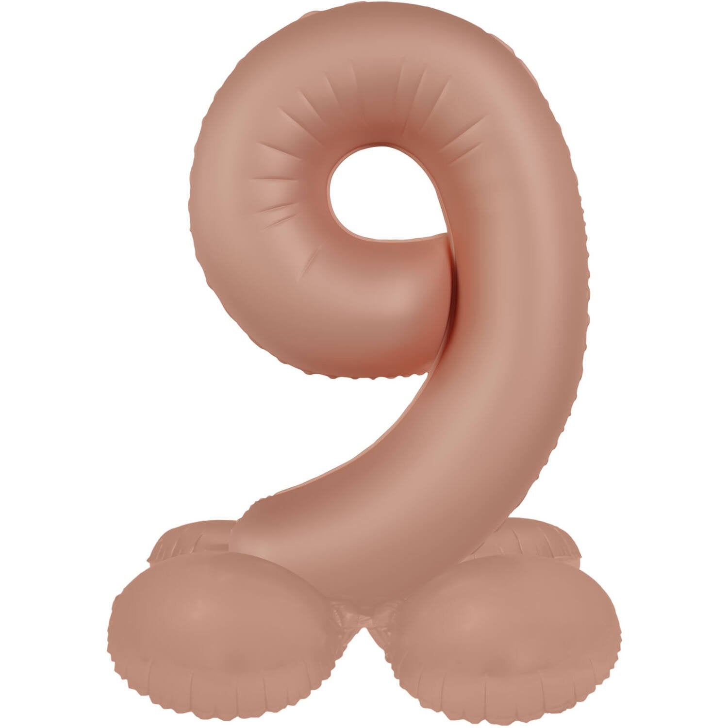 Ballon chiffre 9 Vintage Rose Ultra Matte avec support 41 cm