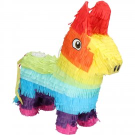 Piñata a forma di asino arcobaleno, compleanno, 35 x 39 cm