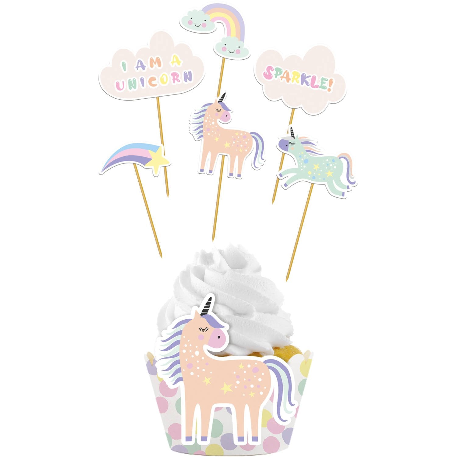 6 décorations pour cupcakes licorne et 6 caissettes à cupcakes