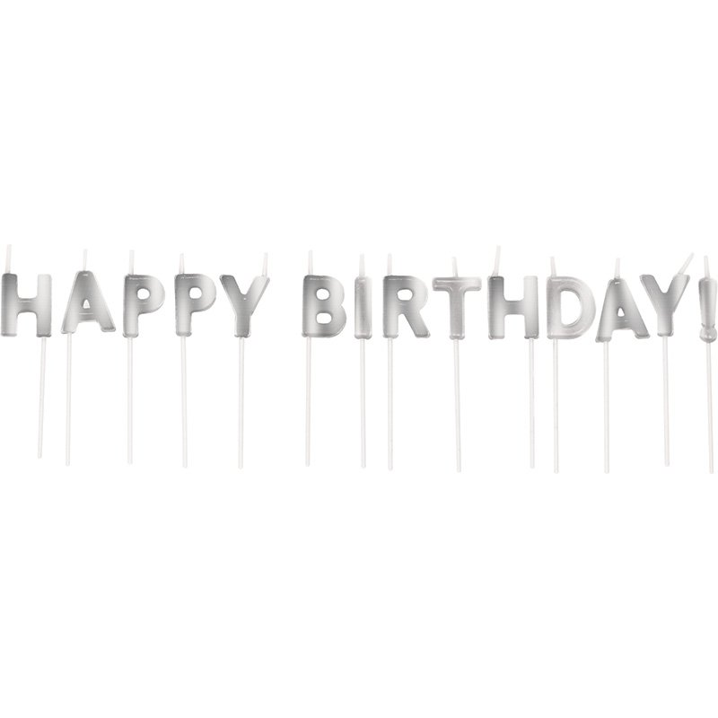 14 bougies argentées « Joyeux anniversaire »