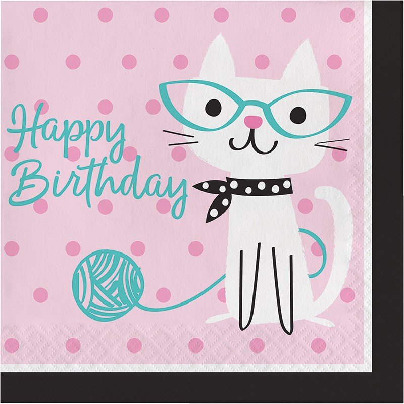 16 SERVIETTES 33 CM JOYEUX ANNIVERSAIRE FÊTE DES CHATS