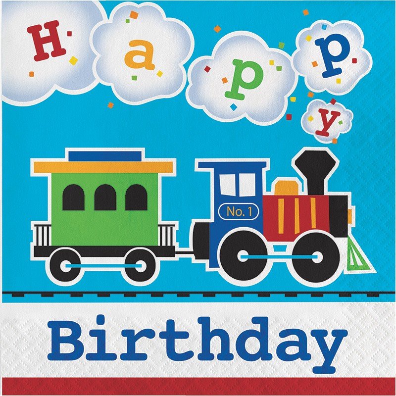 16 SERVIETTES 33 CM JOYEUX ANNIVERSAIRE PETIT TRAIN