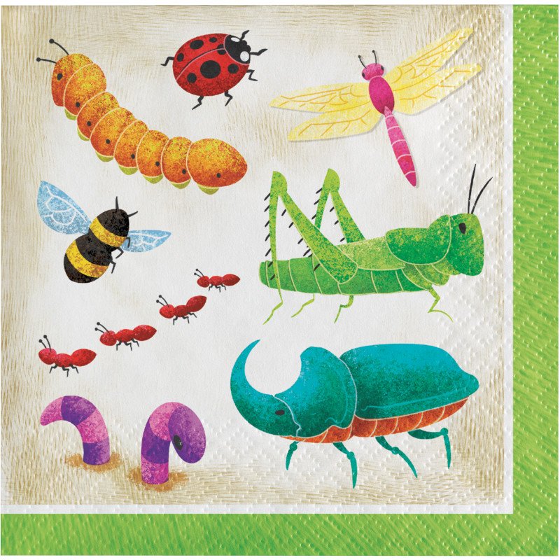 16 serviettes de table 25 cm INSECTES D'ANNIVERSAIRE