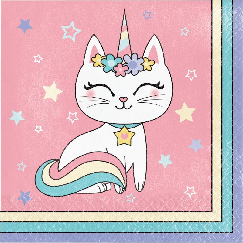 16 serviettes de table 33 cm SASSY CATICORN