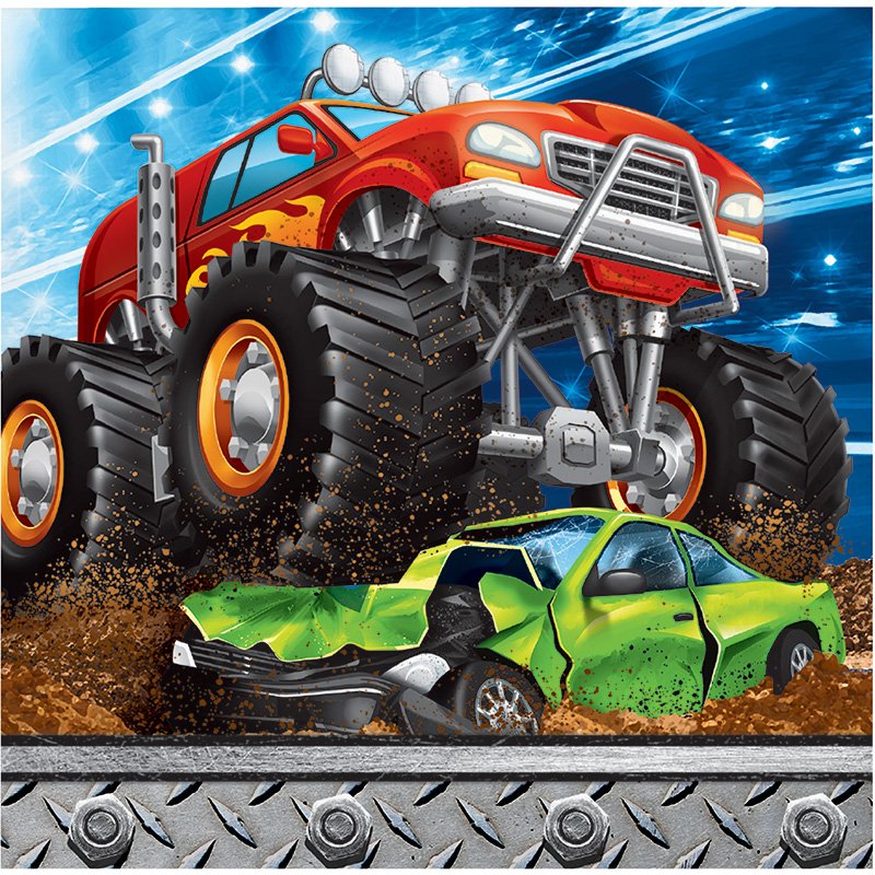 16 serviettes de table Monster Truck Rally de 25 cm
