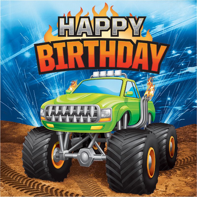 16 serviettes de table Monster Truck Rally Hbd 33 cm
