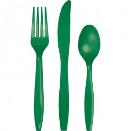 18 COUVERTS EN PLASTIQUE PREMIUM VERT ÉMERAUDE