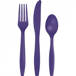 18 COUVERTS EN PLASTIQUE VIOLET DE QUALITÉ SUPÉRIEURE