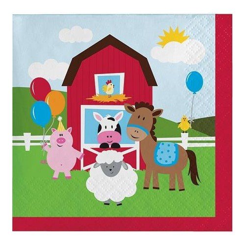 16 SERVIETTES DE 25 CM SUR LE THÈME DES ANIMAUX DE LA FERME