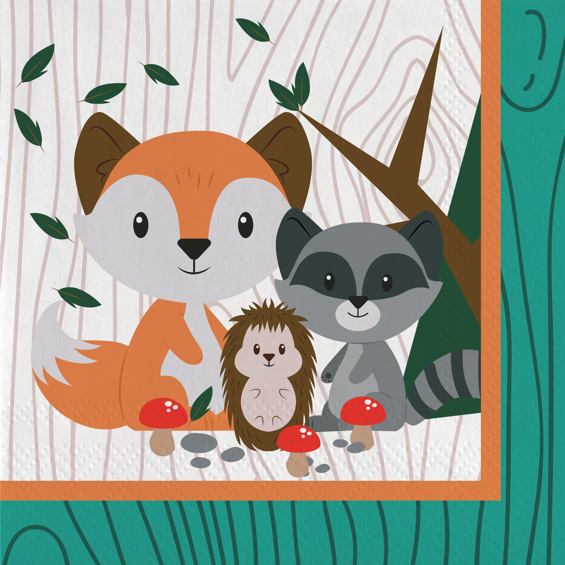 20 serviettes de table 33 cm ANIMAUX DE LA FORÊT