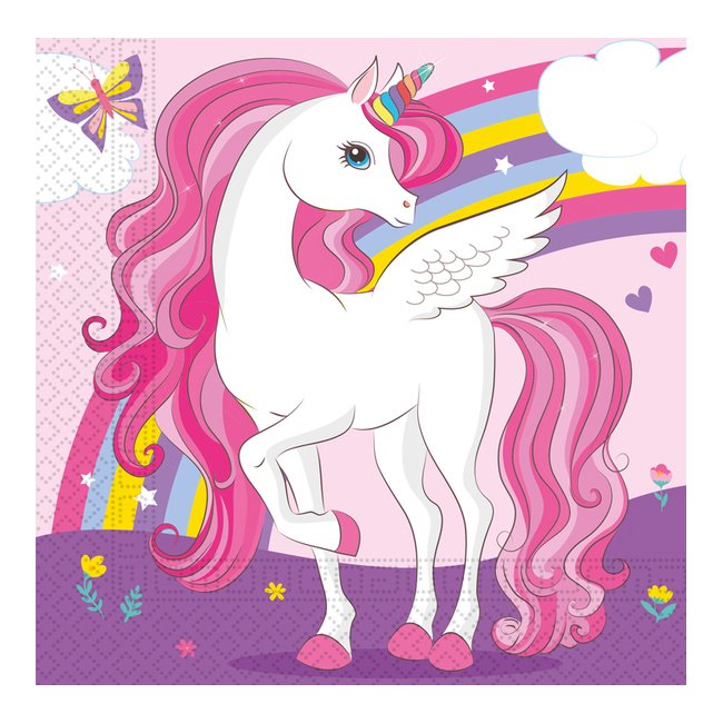20 serviettes de 33 cm Licorne Couleurs Arc-en-ciel