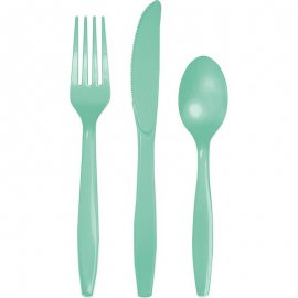 ENSEMBLE DE 24 COUVERTS EN PLASTIQUE DE QUALITÉ SUPÉRIEURE MENTHE FRAÎCHE