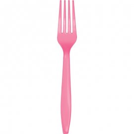24 FOURCHETTES EN PLASTIQUE ROSE BONBON DE QUALITÉ SUPÉRIEURE