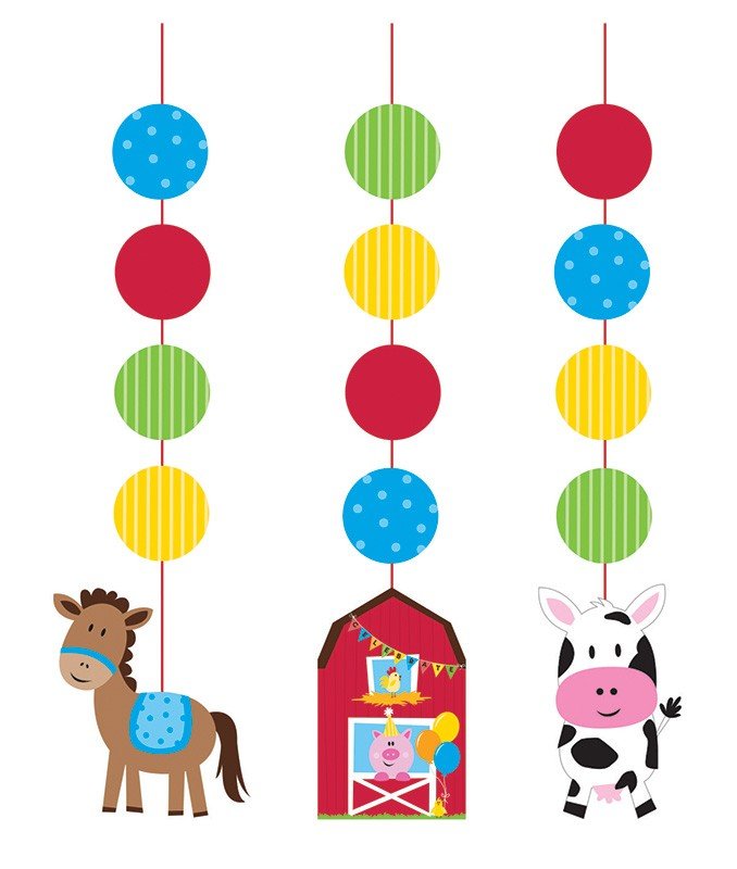 3 DÉCORATIONS SUSPENDUES 91 CM ANIMAUX DE LA FERME