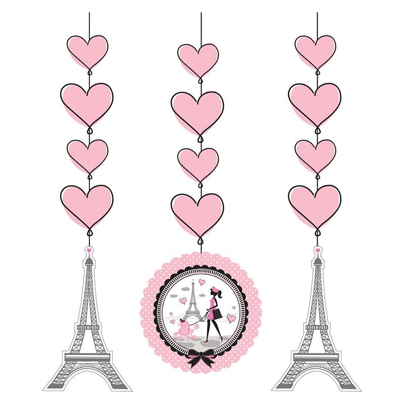 3 DECORAZIONI DA APPENDERE 91 CM FESTA A PARIGI