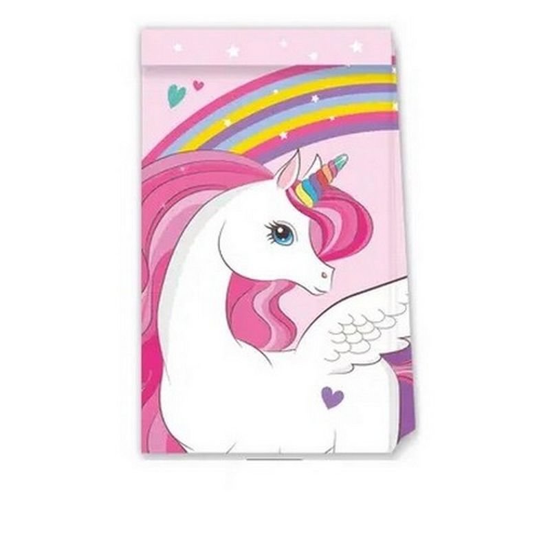 4 sacs en papier aux couleurs de l'arc-en-ciel licorne