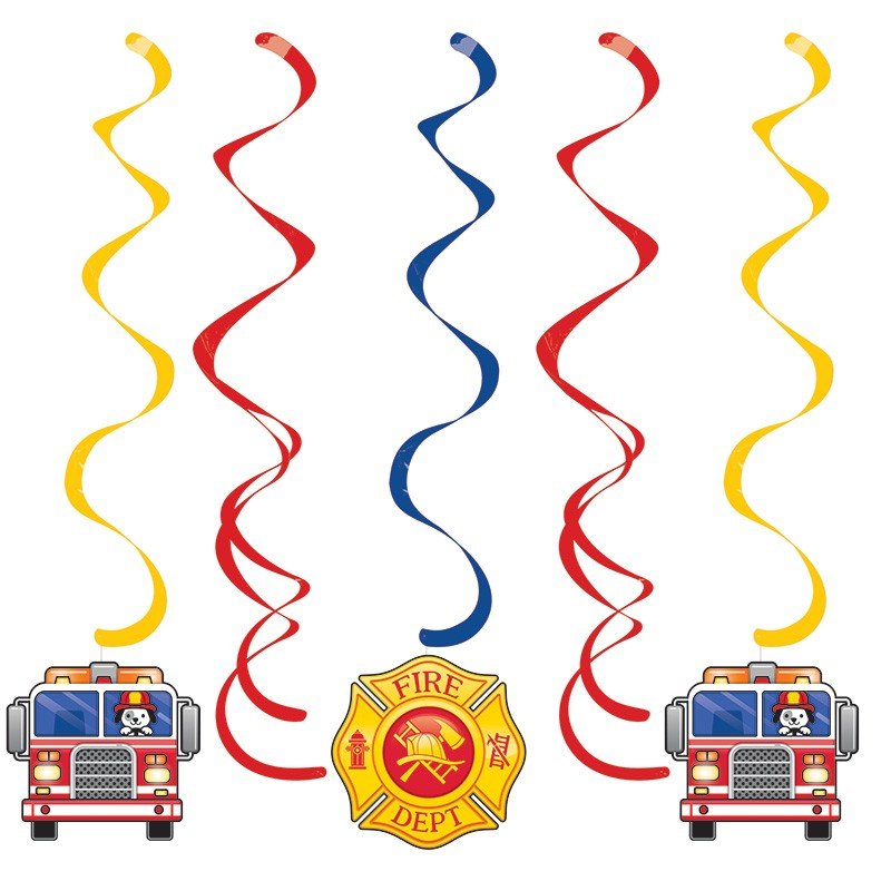 5 DÉCORATIONS SUSPENDUES CAMION DE POMPIERS EN FLAMMES