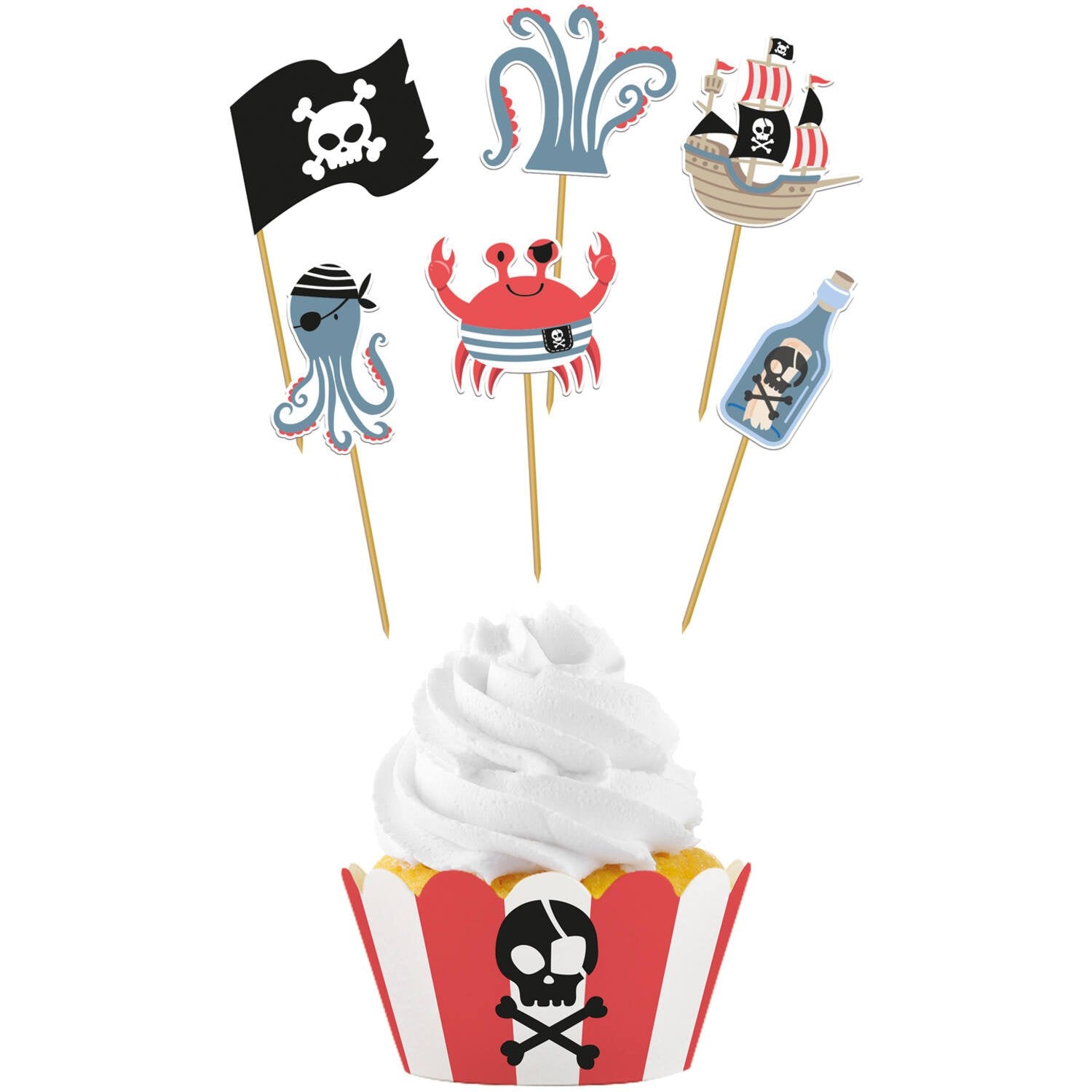 6 decorazioni per cupcake a tema pirata
