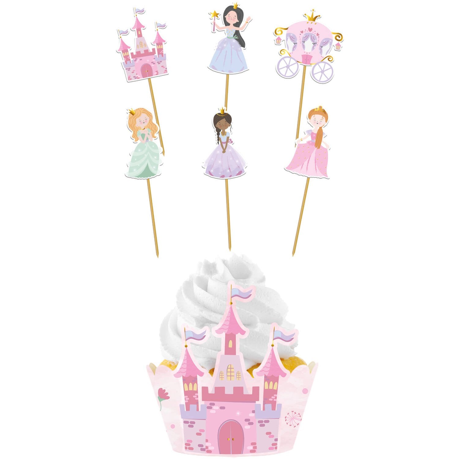 6 décorations pour cupcakes princesse