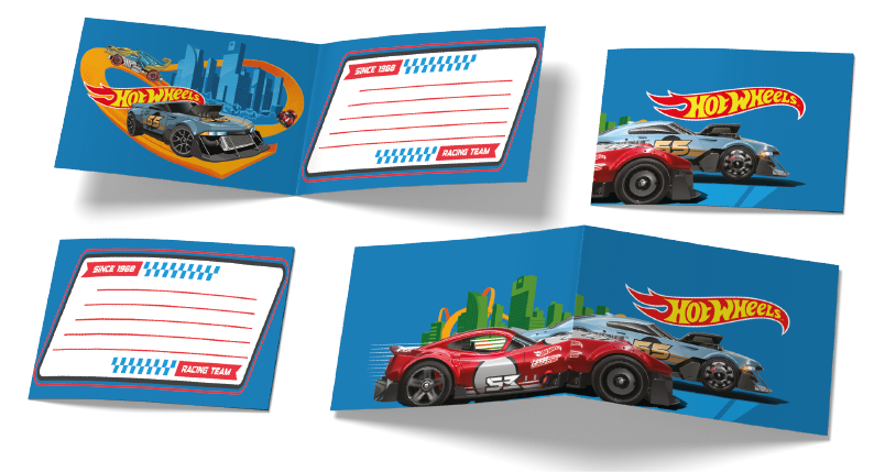 6 invitations Hot Wheels 240 x 80 mm