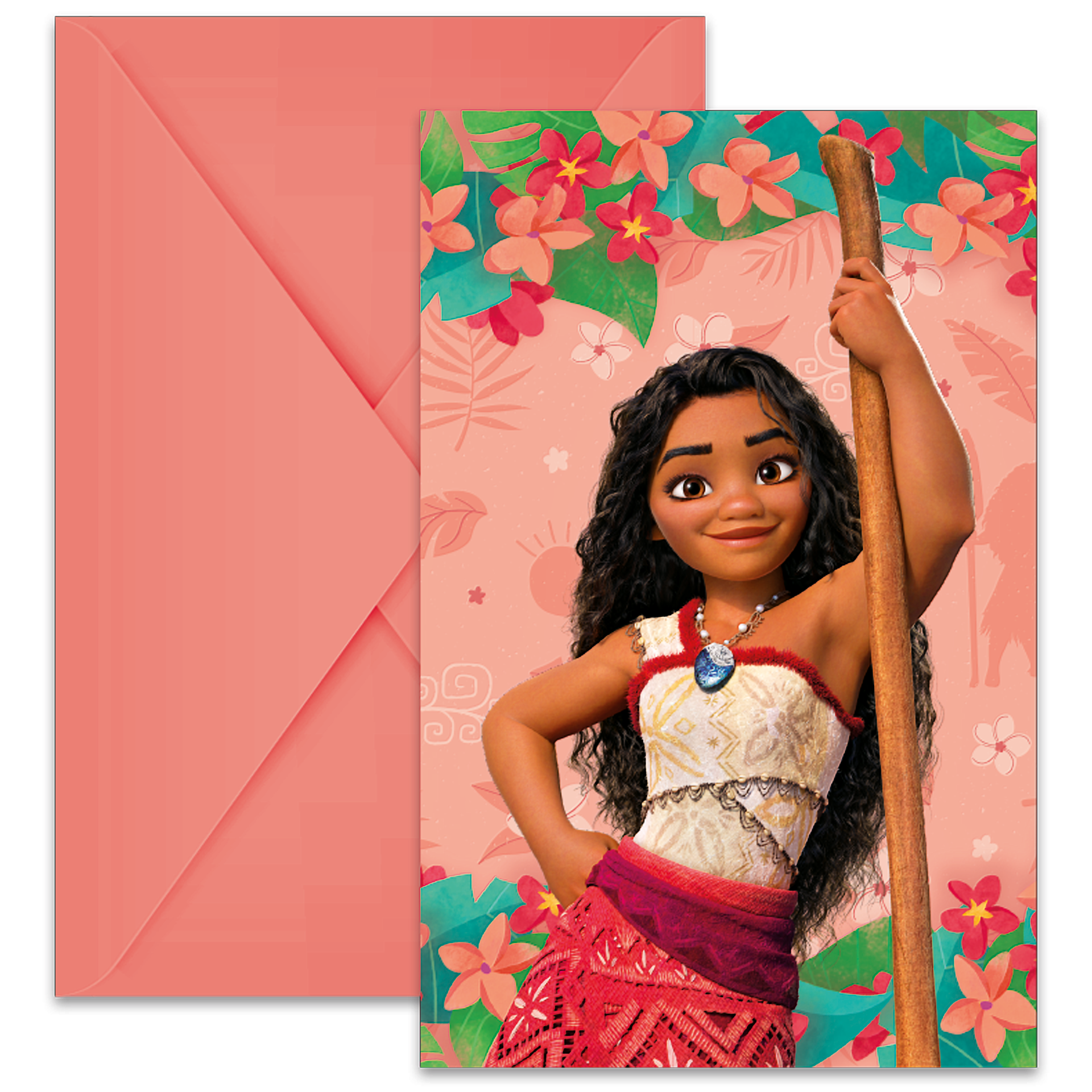 6 invitations Moana avec enveloppes