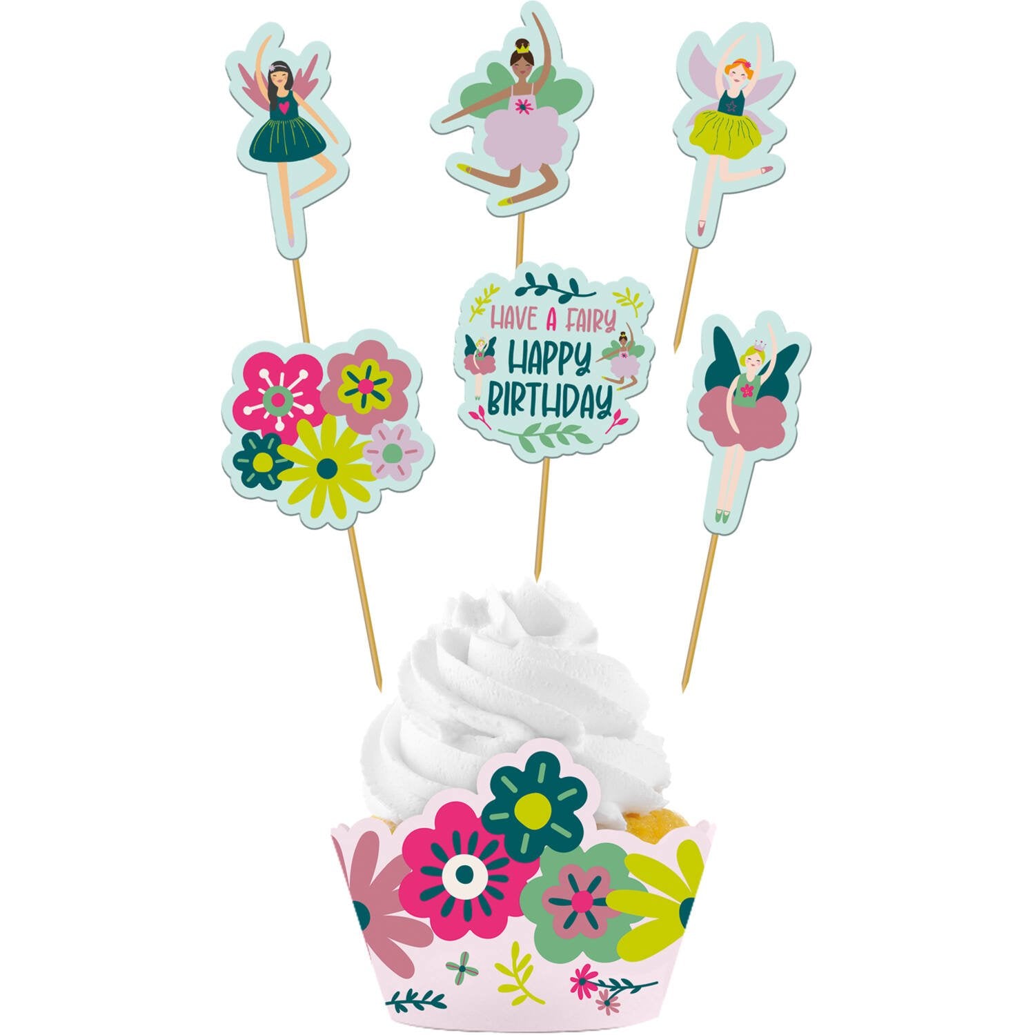 6 decorazioni per cupcake a forma di fata