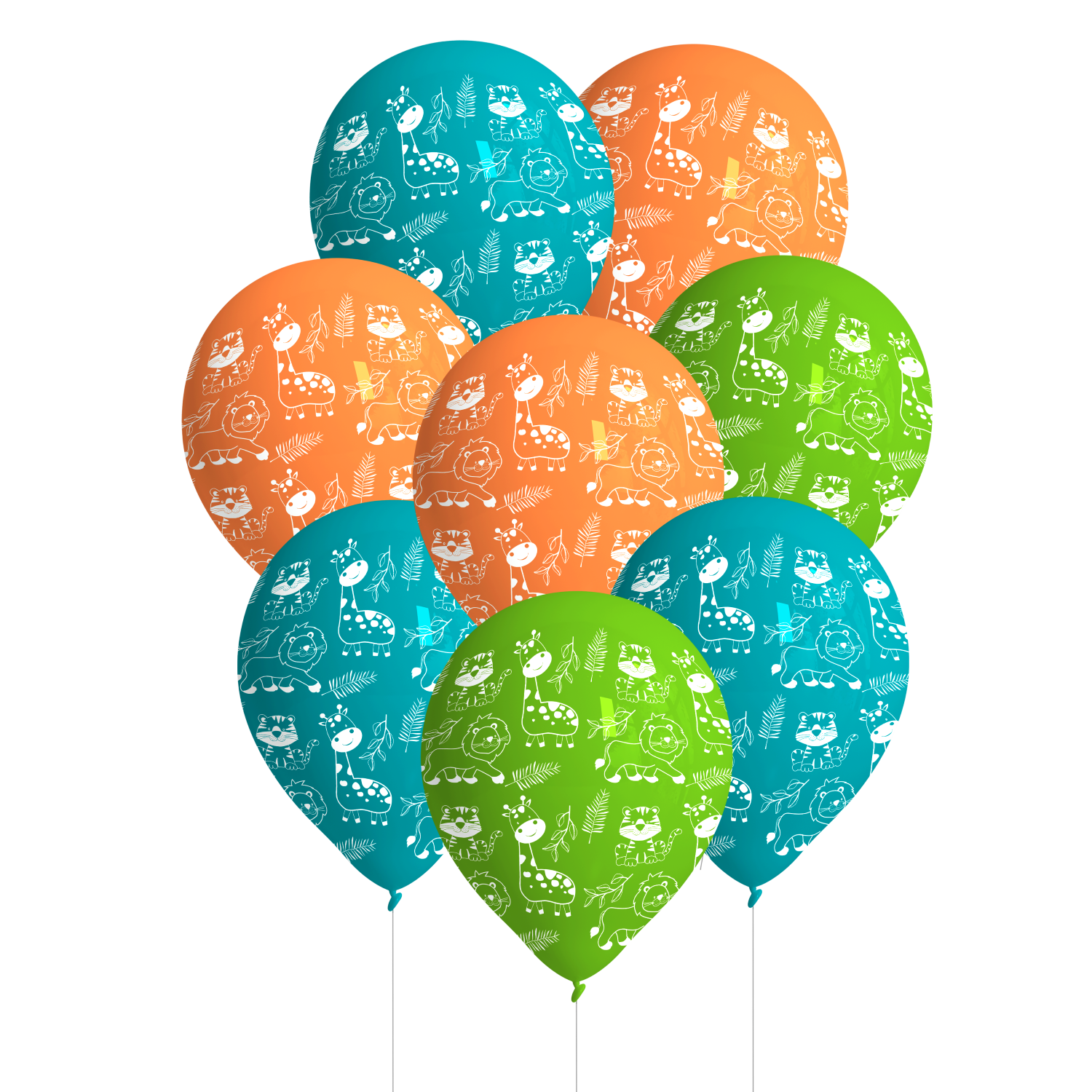 8 BALLONS EN LATEX DE 27 CM, ANIMAUX DE LA JUNGLE