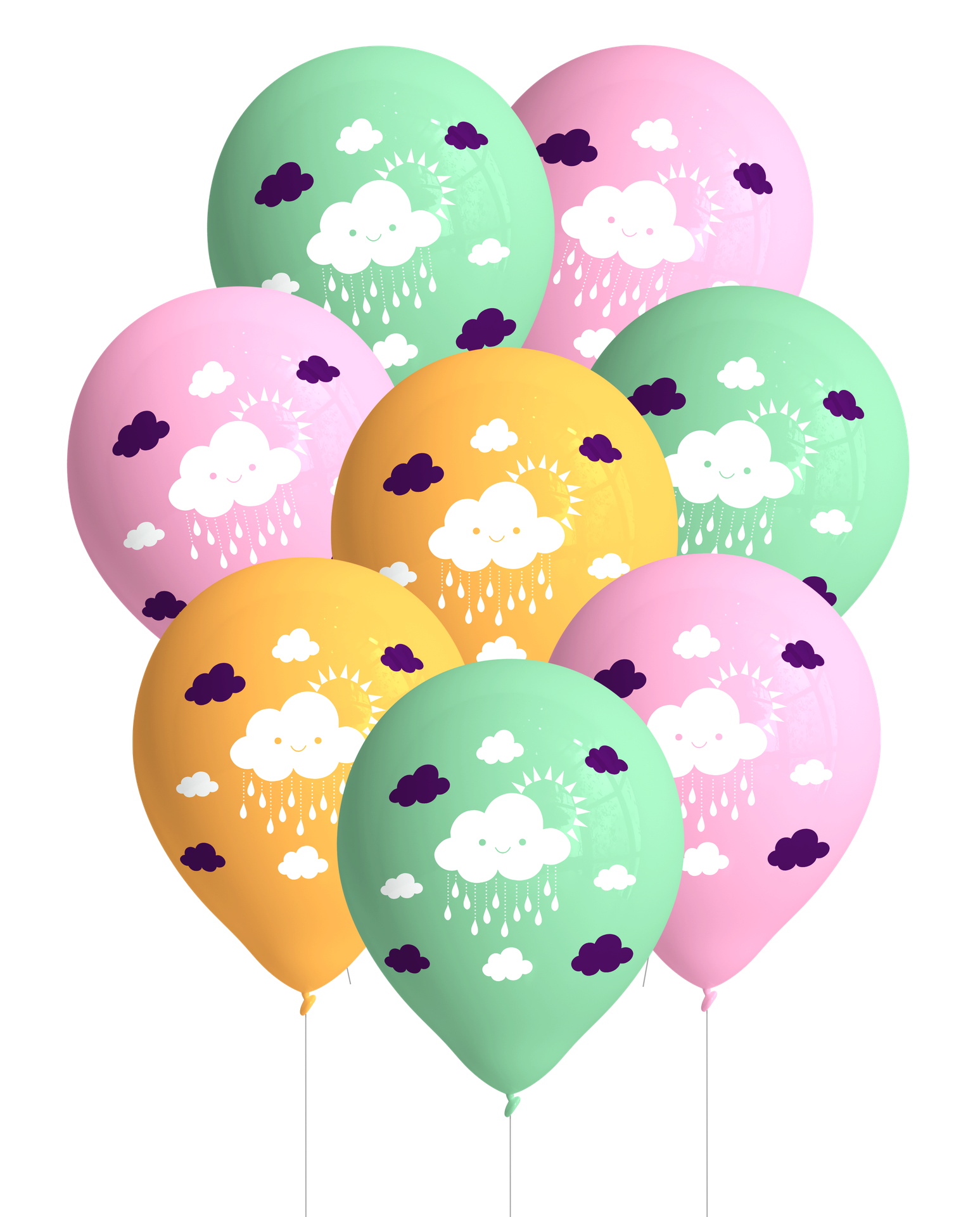 8 BALLONS EN LATEX 27 CM NUAGES DE SOLEIL