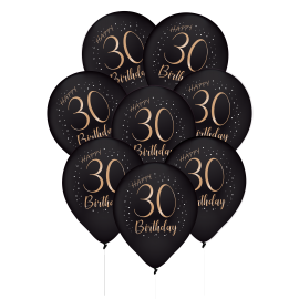 8 élégants ballons en latex noir pour 30 ans