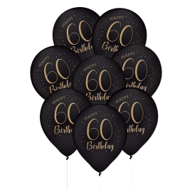 8 élégants ballons en latex noir pour 60 ans