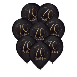 8 élégants ballons en latex noir pour 70 ans
