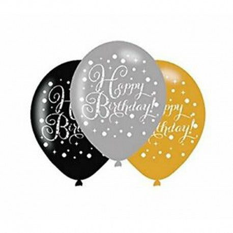 8 ballons en latex dorés élégants « Joyeux anniversaire »