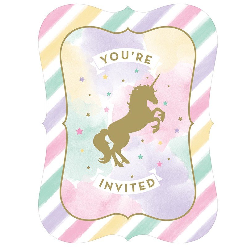 8 INVITATIONS LICORNE PAILLETÉES