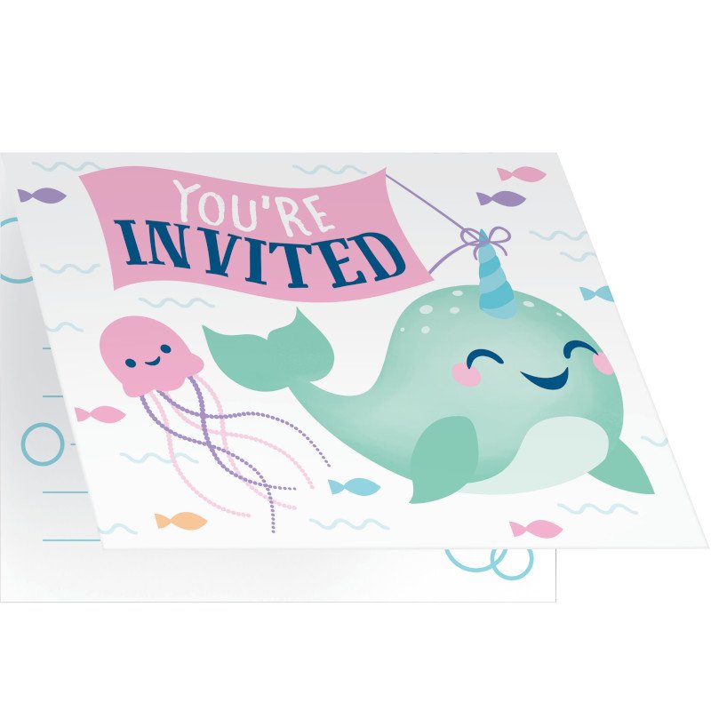 8 Invitations pour une fête de narvals