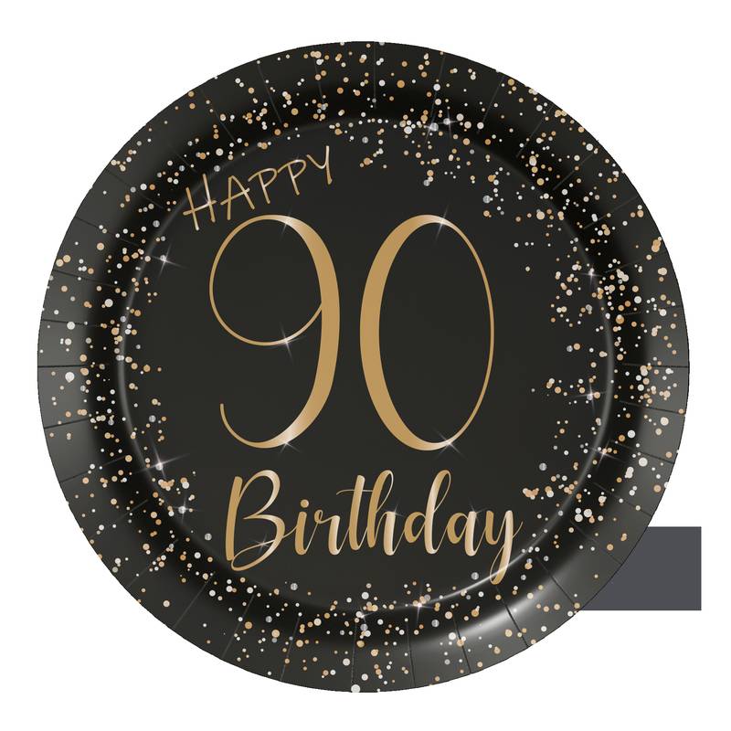 8 assiettes noires élégantes commémorant le 90e anniversaire, 18 cm