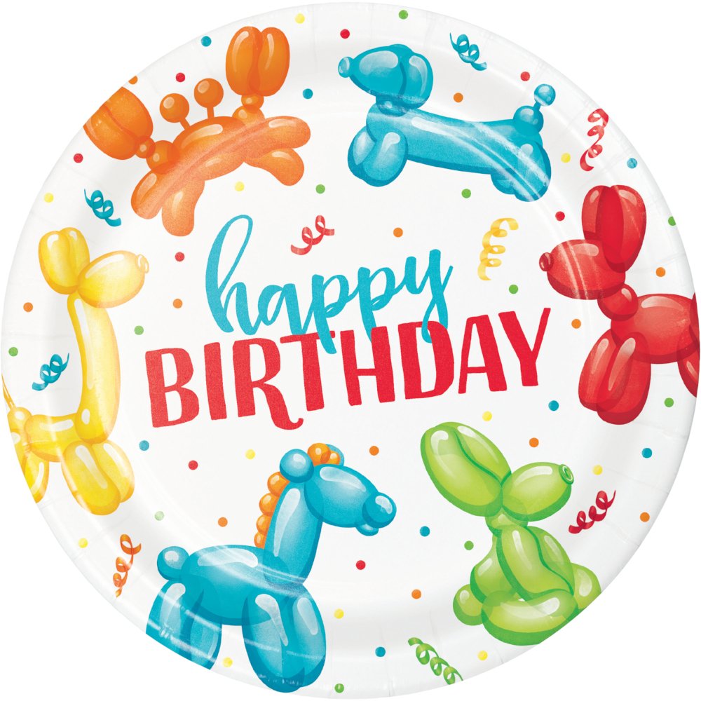 8 assiettes de 23 cm ANIMAUX EN BALLONS DE FÊTE