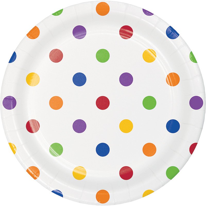 8 assiettes multicolores à pois et rayures, 18 cm
