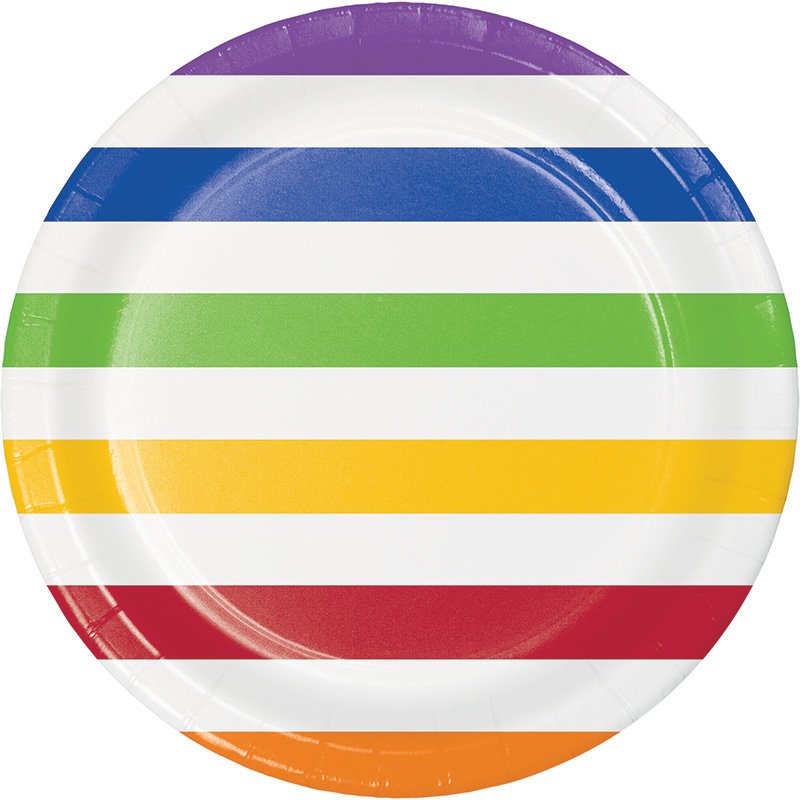 8 assiettes multicolores à pois et rayures 23 cm