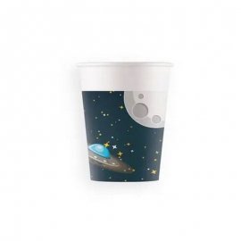 8 gobelets en papier sur le thème de l'espace et des fusées