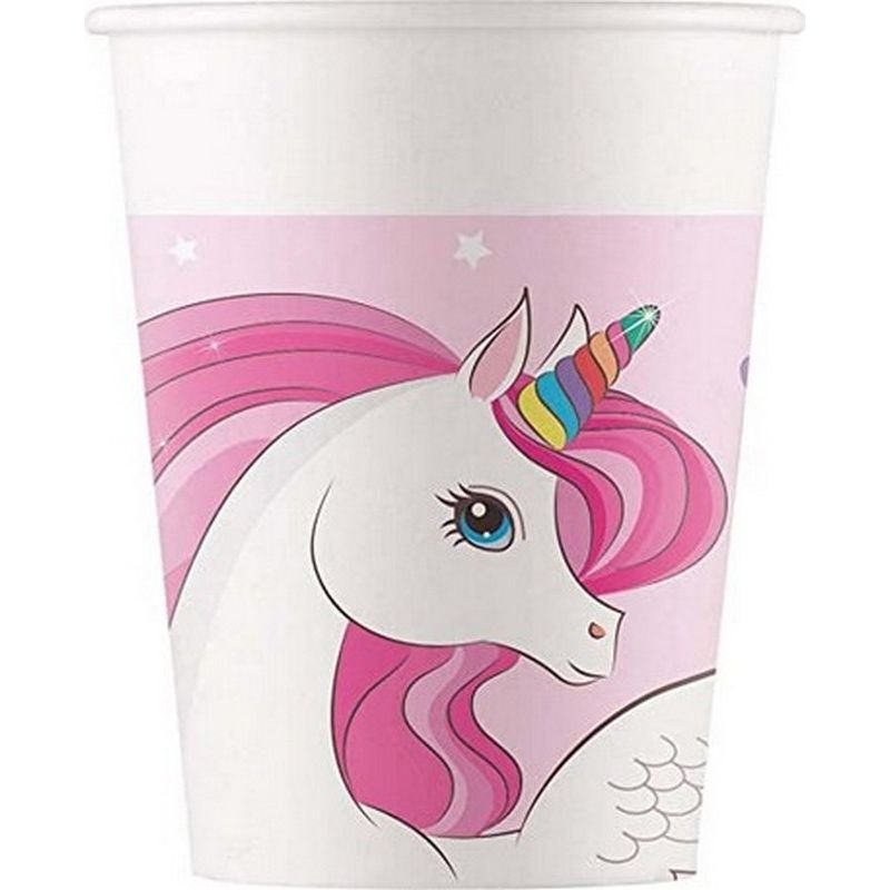 8 gobelets en papier aux couleurs de l'arc-en-ciel licorne