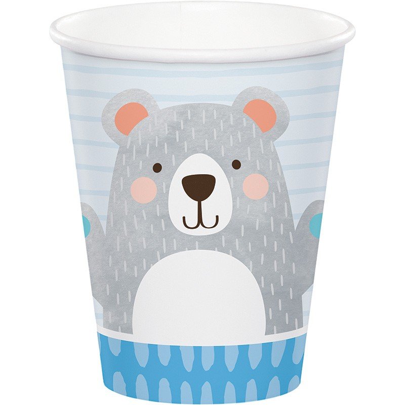 8 gobelets en papier OURS POUR LE 1ER ANNIVERSAIRE