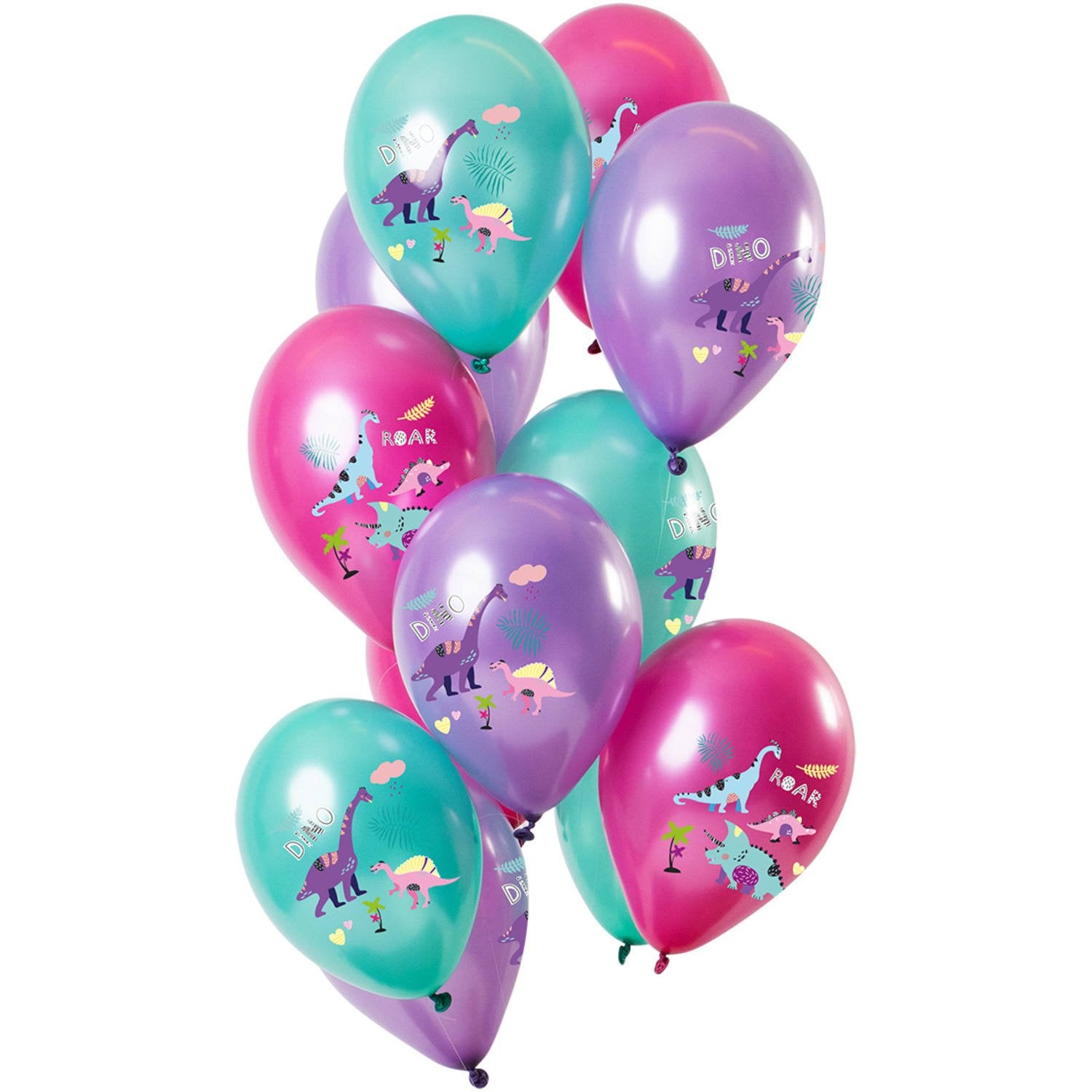 Bouquet de 12 ballons dinosaures roses (30 cm)