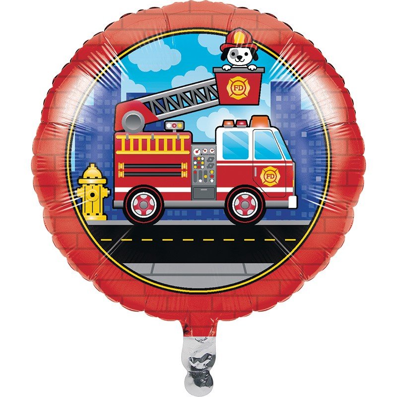 PALLONCINO IN FOIL 45 CM CAMION DEI POMPIERI IN FIAMME